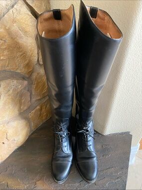 Classic Black Leather Riding Boots - Tall Lace-Up Ankle Booties